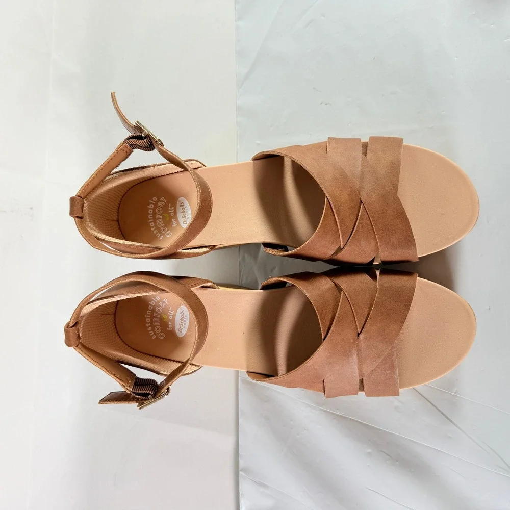 Dr. Scholl's Blissful Platform Heeled Sandal Brown Faux Leather Womens 9.5M
